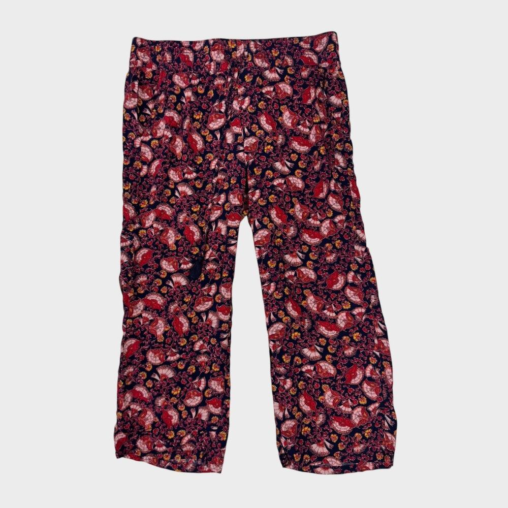 Liz Claiborne Womens Medium Floral Wide Leg Pants 100% Rayon Pockets